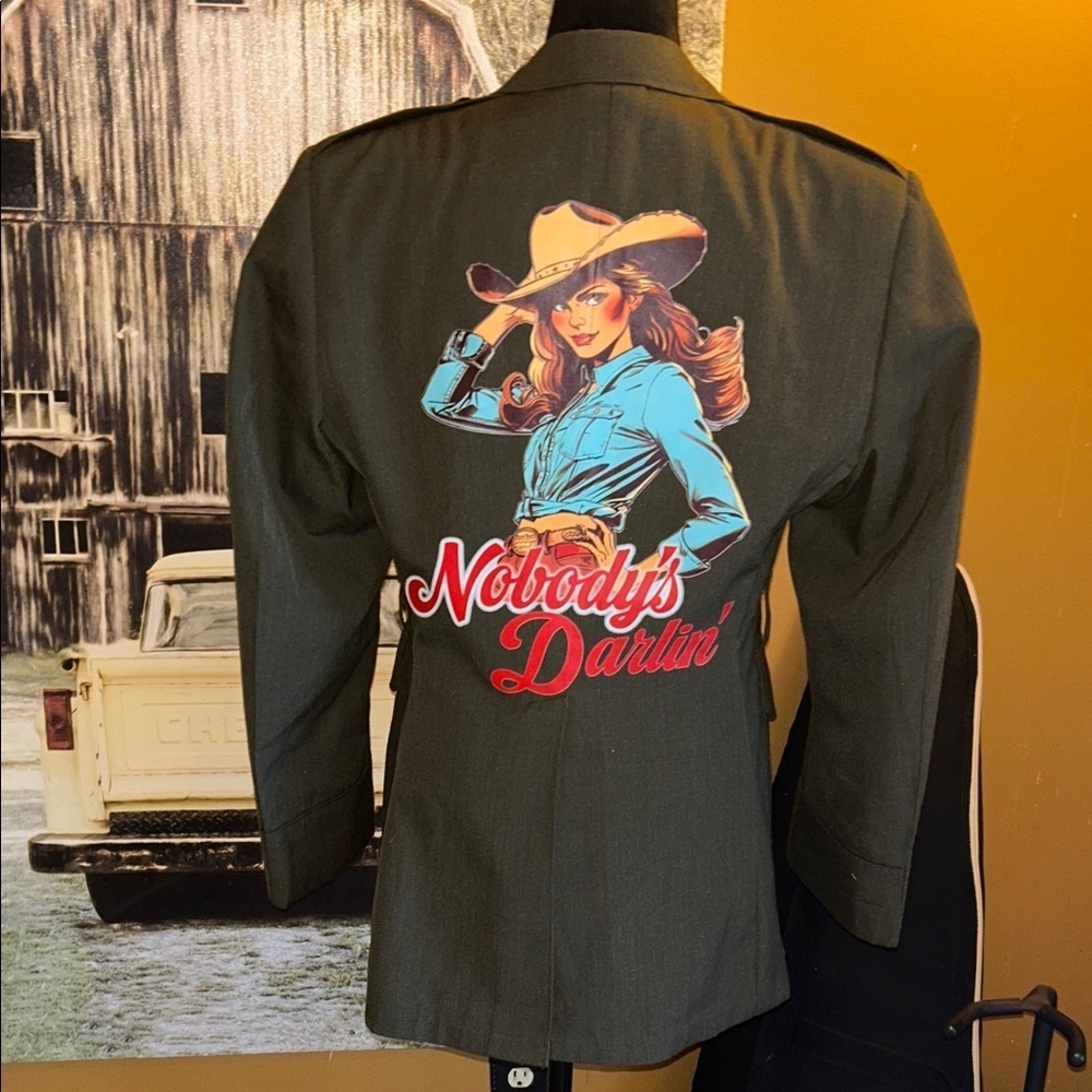 Women's upcycled Graphic Olive Jacket